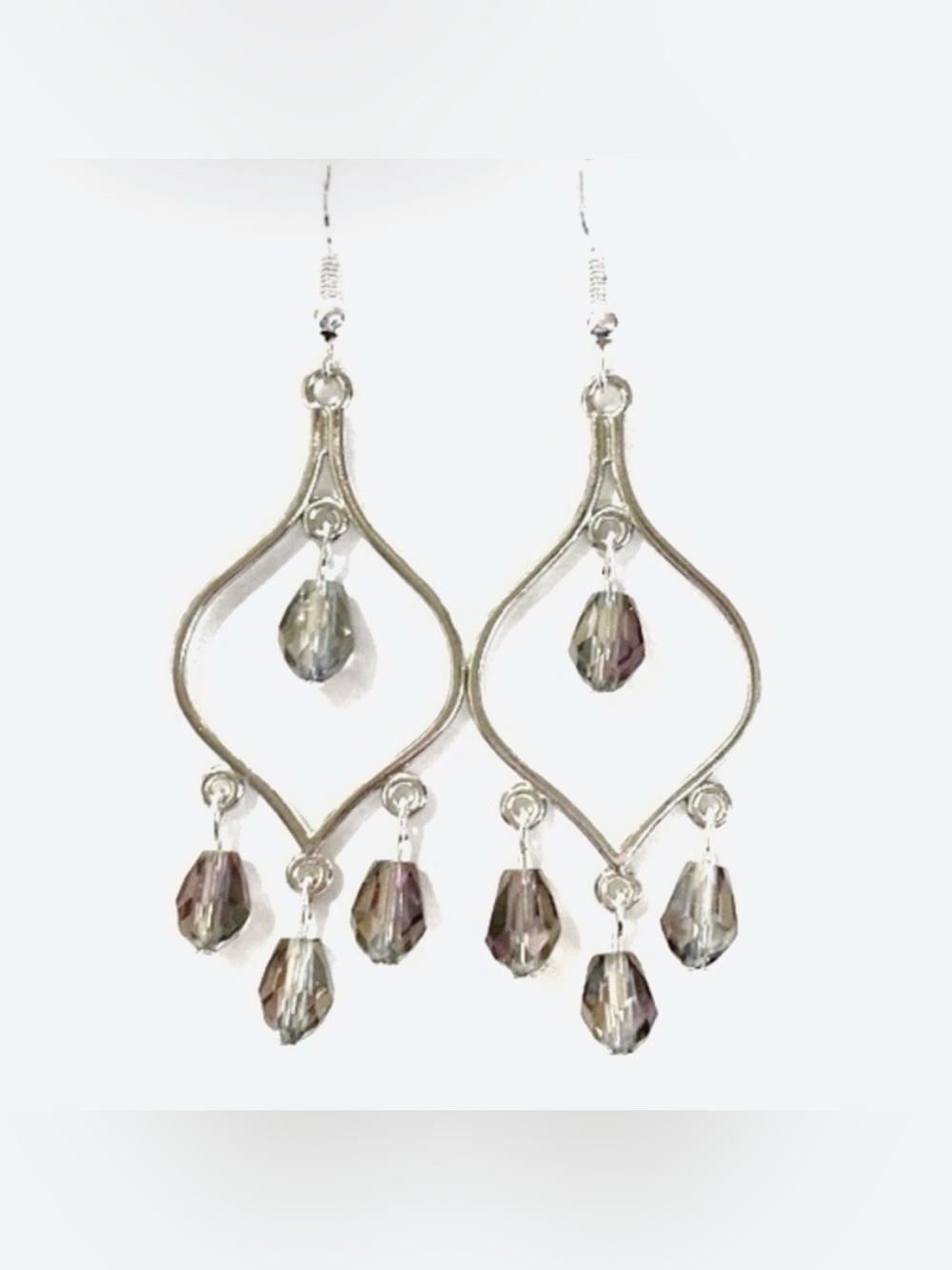 Sterling Silver Teardrop Chandelier Earrings with Iridescent Crystal Beads